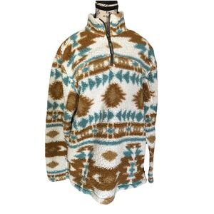 Cabin Fever By Ramatex Western Aztec 1/4 Zip Sherpa Pullover Size L Hiking